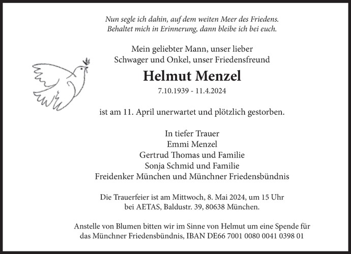 Helmut Menzel 7.10.1939 - 11.4.2024